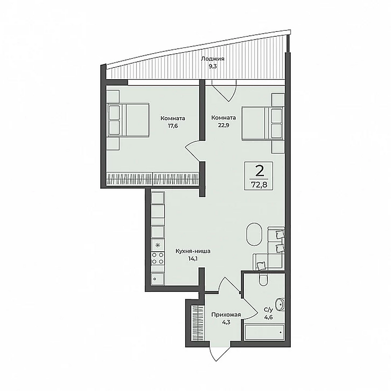 2-комнатная — 65–80 м²